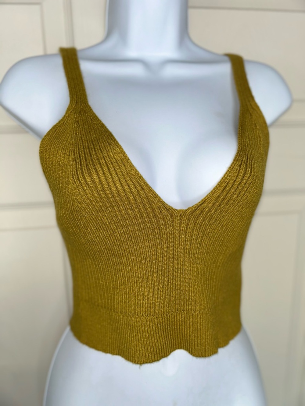 Ribbed V-Neck Knit Cami Tank - Mustard